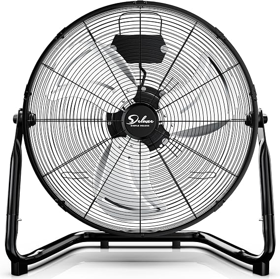Simple Deluxe 18 Inch 3-Speed High Velocity Heavy Duty Metal Industrial Floor Fan for Warehouse, Workshop, Factory and Basement, Black, 1 Pack