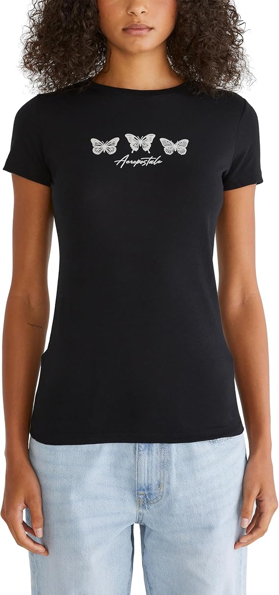 AEROPOSTALE Women's Butterflies Short Sleeve Graphic Tee