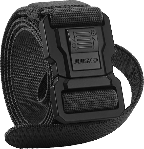 JUKMO Men's Tactical Belt with Lock, Military Work 1.5" Stretch Nylon Web