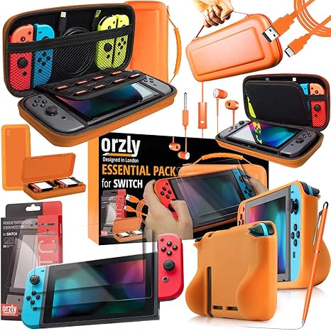 Orzly Essential Accessories Bundle for Nintendo Switch 1 & OLED, Orange