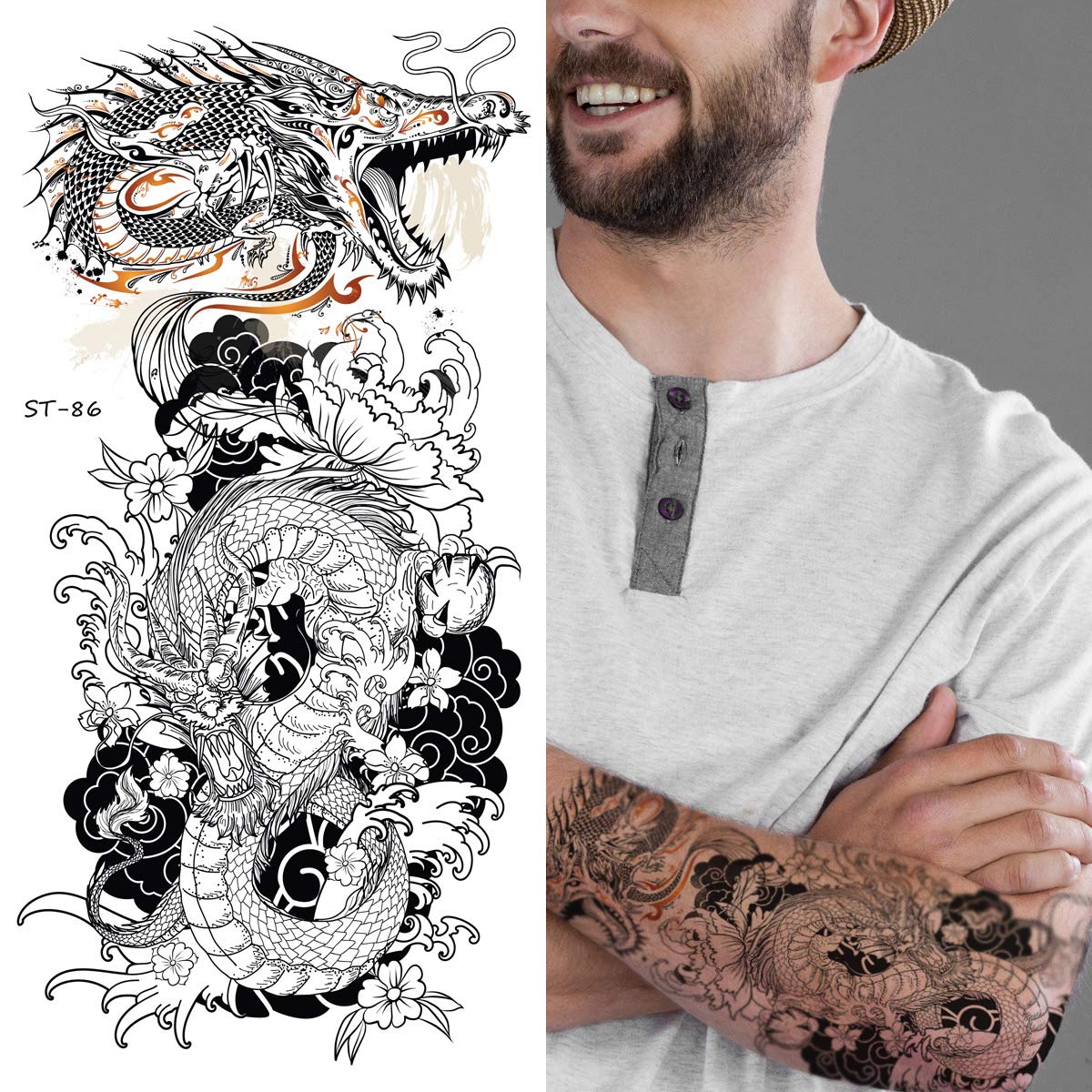 Supperb® Temporary Tattoos - Two B&W Dragons Set of 2