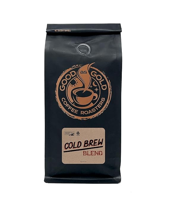 COLD BREW COFFEE BLEND, Fair Trade / Organic, Whole Bean, Good As Gold Coffee Roasters (12 oz)