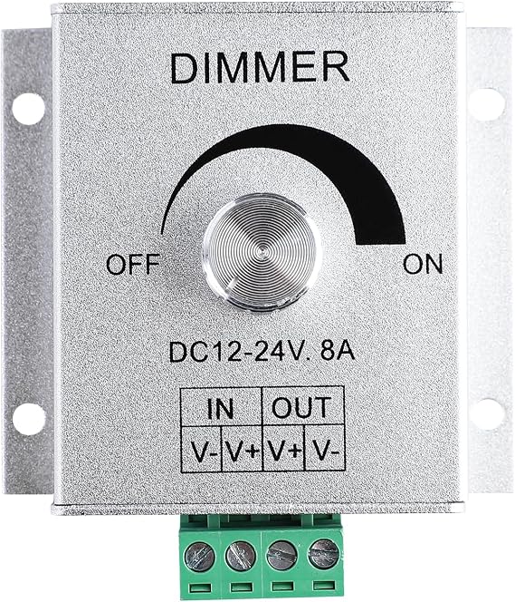 SUPERNIGHT 12V Dimmer Switch, Dimmer Knob Controller Aluminium Case | DC12V-24V 8A Single Channel Knob Dimmer Controller for LED Strip Bulb Lamp Light 5050 3528 5630 Single Color LED Strips