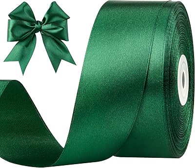 1-12 Inches 50 Yards Dark Green Satin Ribbon, Solid Fabric Ribbon Roll for Flower Bouquets, Gift Wrapping, Wedding, Handmade Crafts