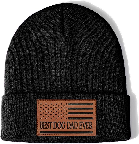 SWIMLANCE Best Dog Dad Ever Gifts American Flag Leather Animal Lovers Beanie Hat Christmas Stocking Stuffers Birthday Gifts