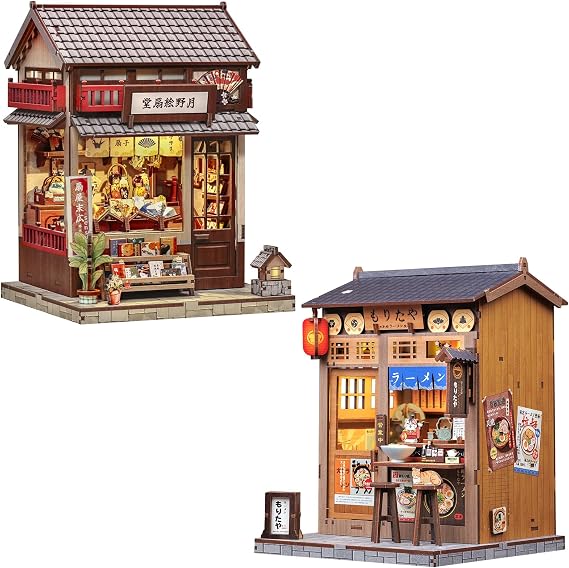 Book Nook Kit, DIY Miniature House Kits for Adult and Teens, Dollhouse Mini Booknook House Bookshelf Decor, DIY Craft Gifts for Family and Friends(Morita-Ya&Japanese Fan House)