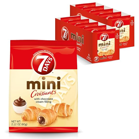 7Days Mini Croissant Pouches, Chocolate Filling, Individual Size Snack Bag, On the Go Bakery Snacks (2.12oz, Pack of 10)