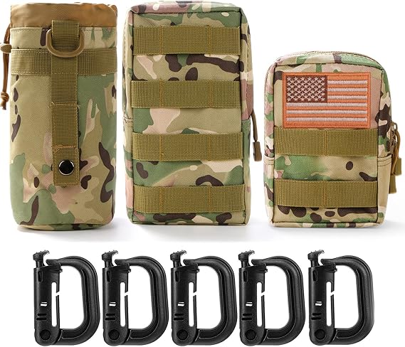 3 Pack Molle Pouch Combo Water Bottle Pouch Holder Tactical Molle Pouches Compact Utility Waist Bag Pack