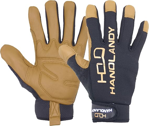 HANDLANDY Men Utilty Men Utilty Leather Work Golves, Goatskin Driver Yard Work Gloves