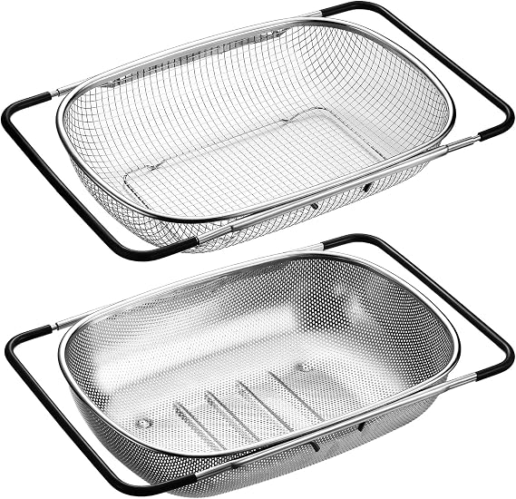 Tioncy 2 Pcs Large over The Sink Colander with Expandable Rubber Handles