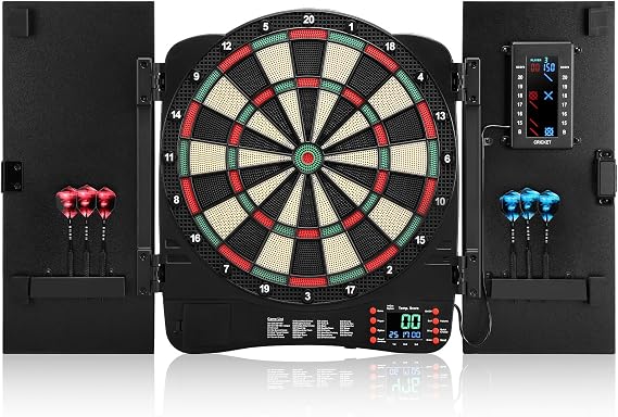 Electronic Dartboard Cabinet, Digital Soft Tip Dartboards with LED Scoreboard, Dart Board Set with 40 Games 420 Variants, 6 Darts, 100 Tips