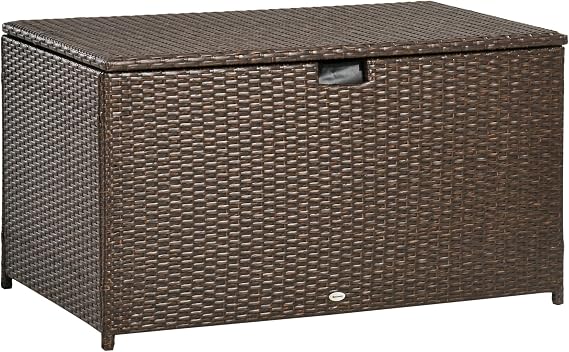 Outsunny 113 Gallon Deck Box Rattan Outdoor Storage Box Brown