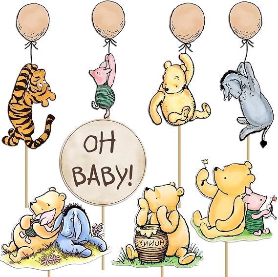 16Pcs Classic Winnie Centerpieces for Baby Shower Decorations Table Signs for Baby Shower Birthday Party Decorations