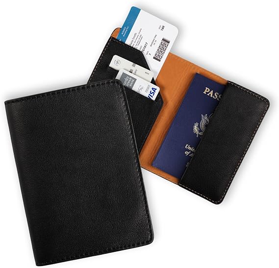 PEGAI Passport Holder for Travel | Passport Case, Personalized Full-Grain Handmade Leather Passport Wallet | Travel Essentials for Women, Passport Cover for Men, Family | Diplomat (Black)