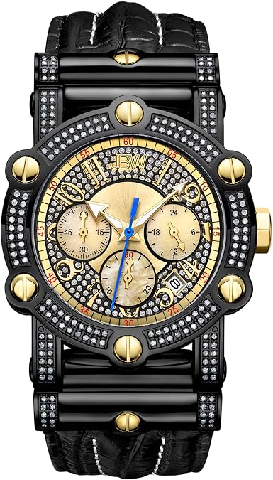 JBW Men's 10-Year Anniversary Phantom .98 ctw Diamond Wrist Watch with Leather Band