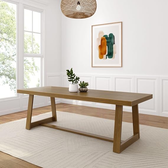 Plank+Beam Classic 94 Inch Dining Table, Rectangular, Pecan Wirebrush | Non-Toxic Finishes, Versatile Design, Farmhouse Design, Elegant Details, Easy Assembly, Quick Setup, Solid Wood
