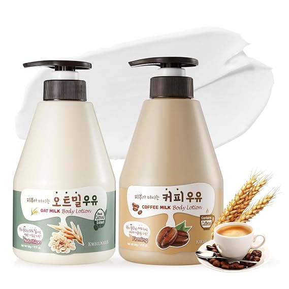 WELCOS Kwailnara Oat & Coffee Milk Body Lotion Set Soothing & Hydrating Korean Skincare Duo with Oat Milk & Coffee Extract, 560g / 19.75oz Each