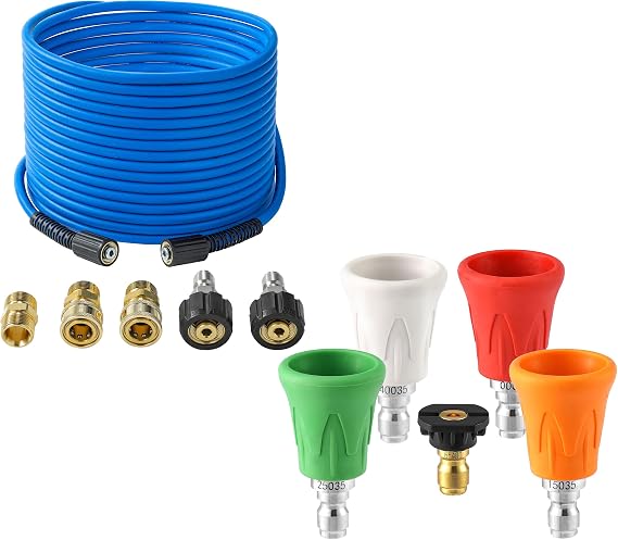 FIXFANS Pressure Washer Hose 1/4" X 50 FT, Pressure Washer Nozzle Guard
