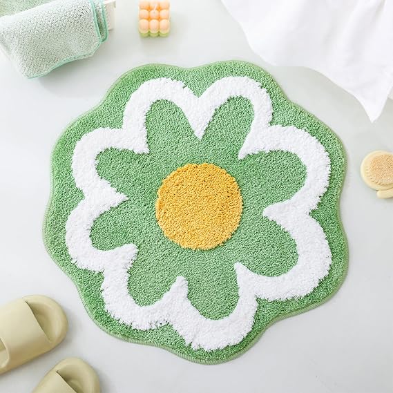 TRUEDAYS Flower Bathroom Rug, Small Round Bath Mat, 23.6"x23.6", Sage Green