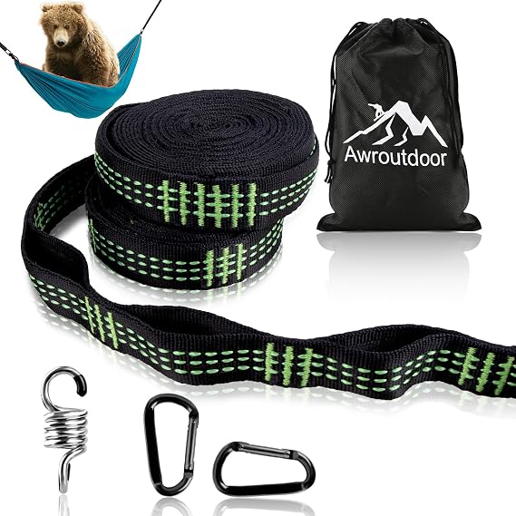 Tree Swing Straps, 3m Hammock Straps 2 Pack with 2 Carabiners and 1 Shock Absorbing Hook for Swings and Hammocks