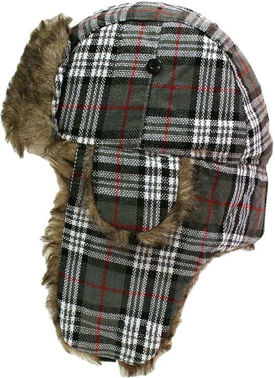 Plaid Faux Fur Lined Trapper Aviator Hat
