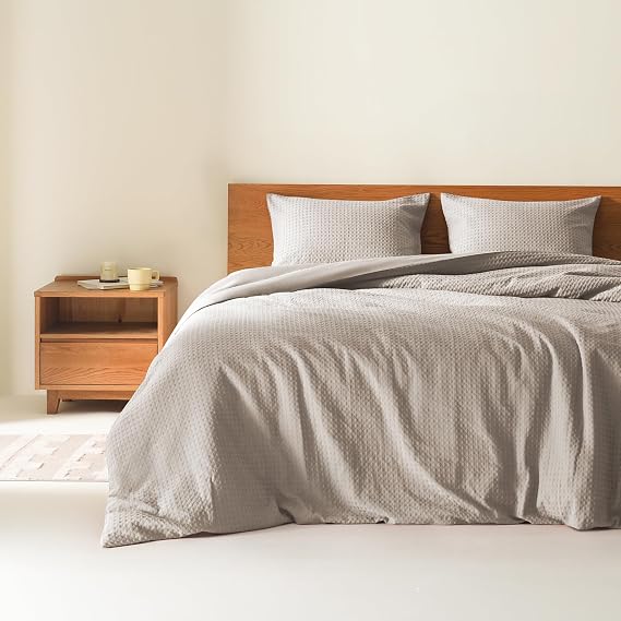 Comfort Spaces Taupe Queen Yorgan Seti - 3 Parça Nefes Alabilir Waffle Dobby Dokuma Doku Yorgan Setleri, Modern Çiftlik Evi Boho Yorgan ve Şemsiyeler, Tüm Sezon Mikrofiber Kraliçe Yatak Takımı,