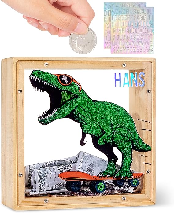 ICOSY Piggy Bank for Kids, Wooden Framed Coin Bank