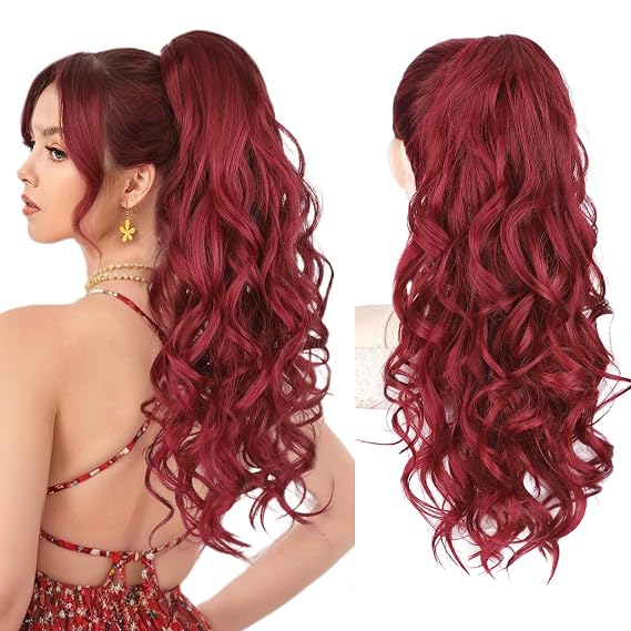 HMD Claw Clip Ponytail Extensions 24 Inch Synthetic Wavy Hair for Women
