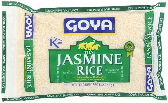 Goya Thai Jasmine Rice 5 lbs, Long Grain, Light, Latin Dishes, Bowls, Sides | Long Grain, Light and Fluffy, For Latin Dishes, Bowls and Sides, Pantry Staple, Wholesome Everyday Snack, Everyday Treat