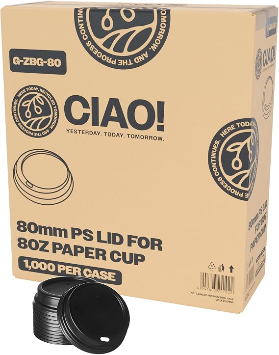 CIAO! Coffee Cup Sipper Black Dome Lid, Designed and Fit for 8OZ Paper Cups, (80mm) 1,000 Count
