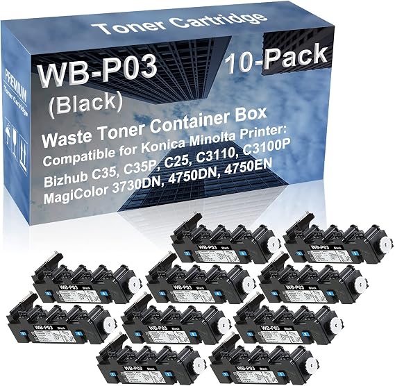 10-Pack Compatible High Capacity WBP03 WB-P03 Printer Waste Toner Container Box use for Konica Minolta Bizhub C3110, C3100P Printer (Black)