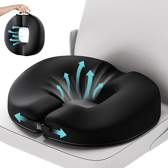 Benazcap Donut Pillow Seat Cushion for Tailbone Pain Relief, Memory Foam Hemorrhoid Pillow by Ergonomic Innovations for Sores, Coccyx, Sciatica, Pregnancy, Postpartum, Black