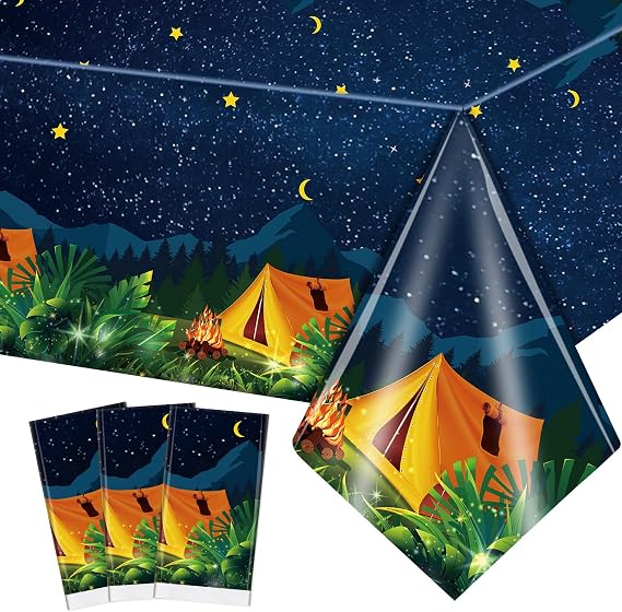 Chinco 3 Pieces Camping Tablecloth Campfire Party Decorations Table Cover
