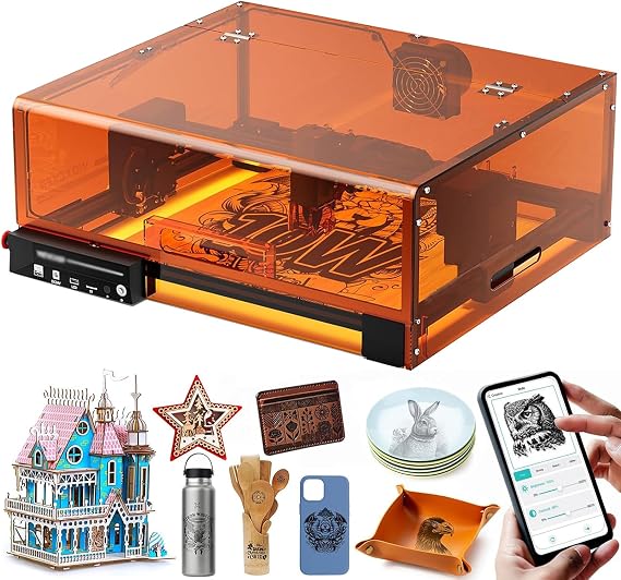 Enclosed Laser Engraver Cutter, 0.01mm High Accuracy Laser Cutter Pre-Assemble All-in-One Enclosure for Wood Vinyl Leather Glass, DIY Art, Logo Design