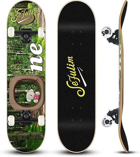 31 x 8 Inch Complete Skateboard for Kids, Teens & Adults