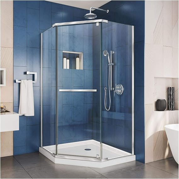 DreamLine Prism 38 in. x 74 3/4 in. Frameless Neo-Angle Pivot Shower Enclosure in Chrome with White Base Kit
