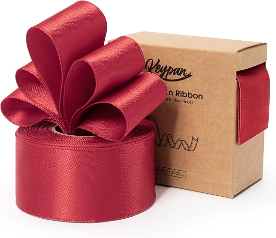 Keypan Red Satin Ribbon Double-Faced Wired 1-1/2 Inch x 10 Yards