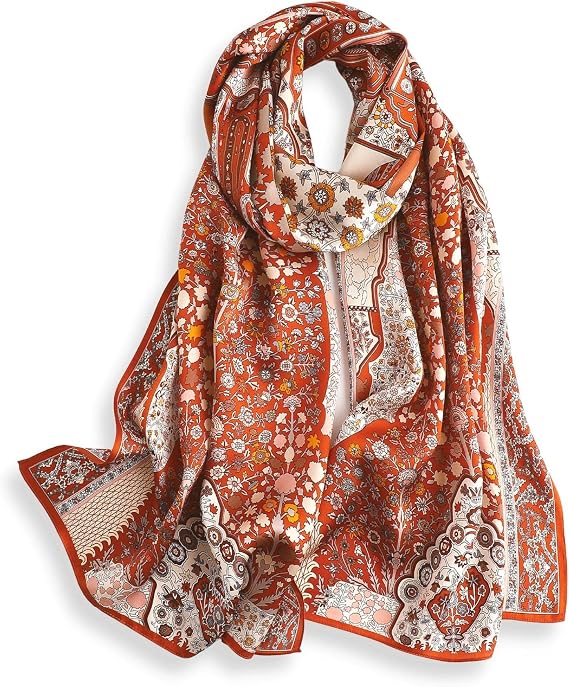 PoeticEHome 100% Mulberry Silk Scarf for Women, Long Wrap, 68 x 21 Inches