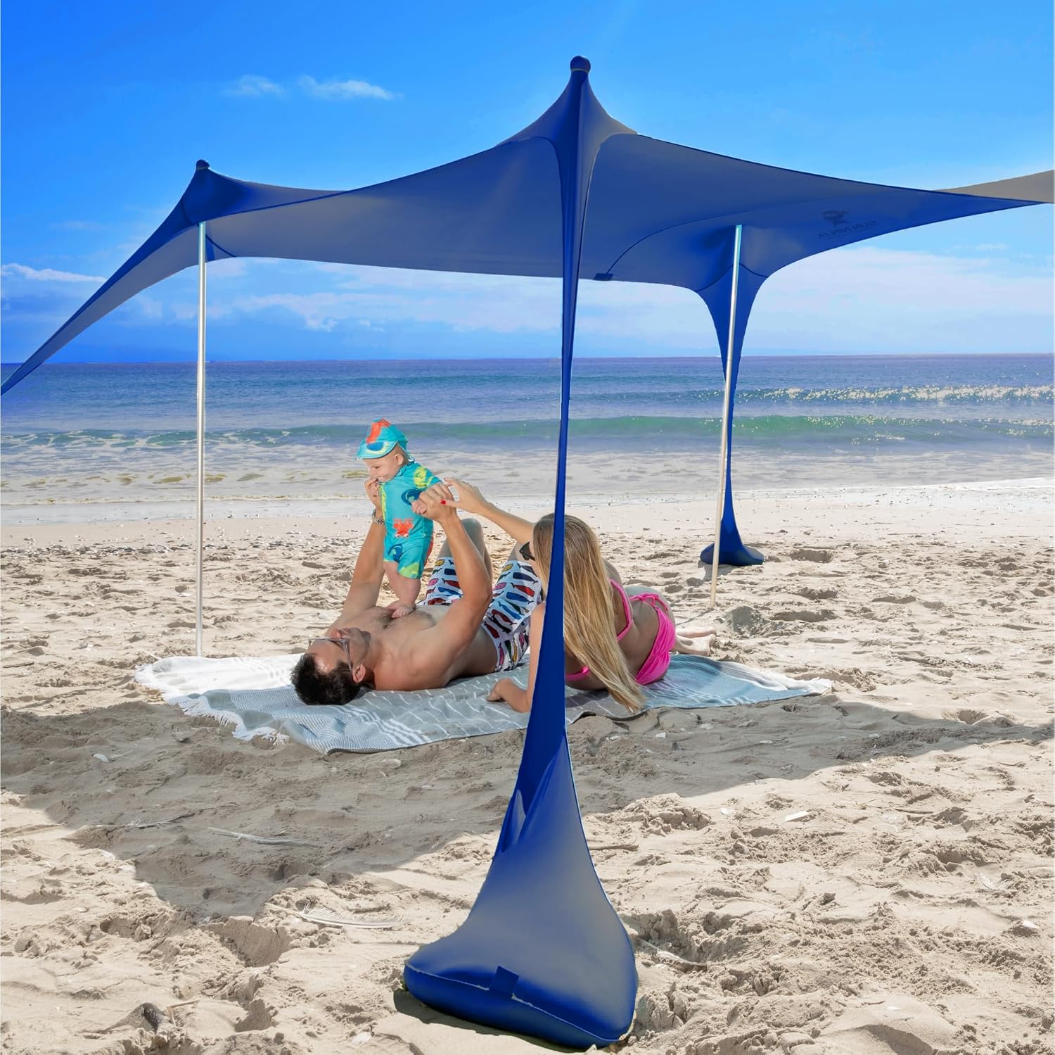SUN NINJA Mini Beach Tent - UPF50 Partial Shade Sun Shelter & Carry Bag - Camping or Beach Portable Pop Up Umbrella Alternative - Easy Set Up - 2.1x2.3 m 7x7.5 ft - Navy
