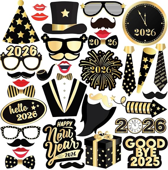 KatchOn New Years Photo Booth Props 2026, Pack of 35