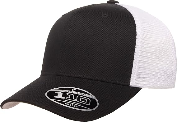 Flexfit Men's 110 Mesh Trucker Hat, Black/White, One Size