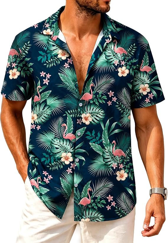 Hawaiian Shirt for Men Tropical Shirts Summer Beach Button Down Short Sleeve Luau Aloha Floral Cruise Vacation Outfit 2026