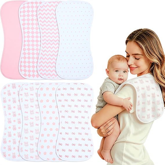Baby Burp Cloths 8-Pack, Waterproof Burping Cloths, 4-Layer Super Absorbent & Extra Soft Plush Spit Up Rags for Newborns and Infants, Infant Towels for Milk Spit Up, Baby Boy Girl Essentials