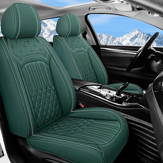 5 Seats Leather Seat Covers for Mitsubishi Outlander PHEV 2020-2025 2026,Luxury Comfort Waterproof Breathable Nappa Leather Car Seat Cover,Airbag Compatible Seat Cover(Green,Full Set)