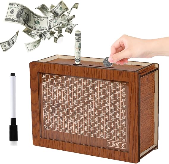 Cash Vault Wooden Savings Box, Numbered Dial, Coin Bank