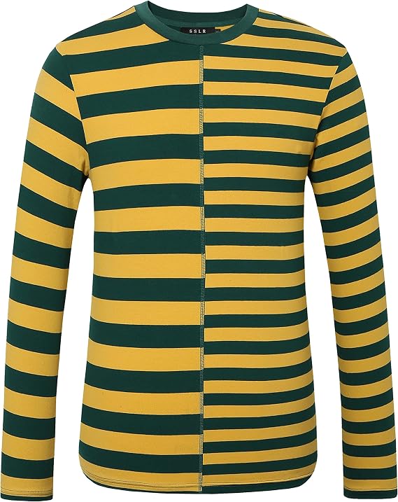 SSLR-Long-Sleeve-Tee-Shirts-for-Men-Crewneck T-Shirts Striped Cotton Causal
