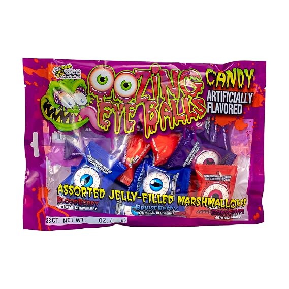 Bee Halloween OOZing Eyeballs Candy, Jelly-filled Marshmallow Eyeballs - 6.75 Ounces, 38 Count Bag