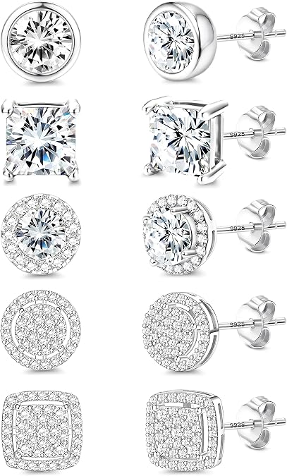 FIBO STEEL 14K Gold Plated Stud Earrings for Men Sterling Silver Studs