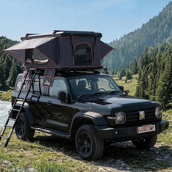 Hard Shell Roof Top Tent with Adjustable Crossbars, 4-Season Waterproof Pop-up Tent with Detachable Thermal Insulation Liner, Anti-Condensation Mat & USB Power Hub for Trucks, SUVs, Vans