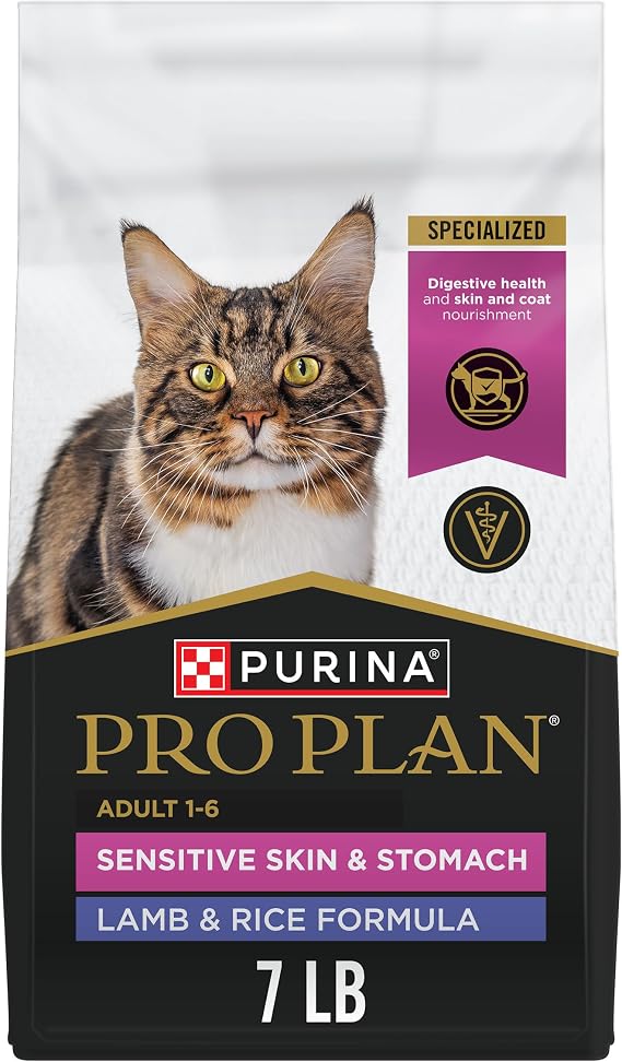 Purina Pro Plan Sensitive Skin & Stomach Dry Cat Food, Real Lamb, 7 lb Bag